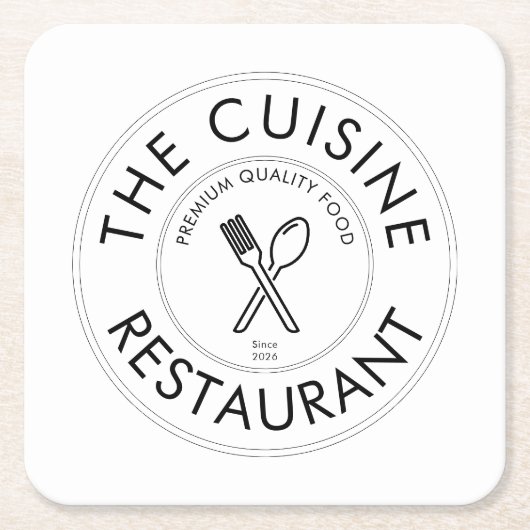 Custom Restaurant Logo Modern Square  スクエアペーパーコースター (正面)