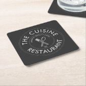 Custom Restaurant Logo Modern Square  Paper Coaste スクエアペーパーコースター (アングル)