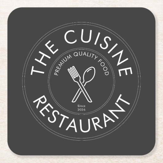 Custom Restaurant Logo Modern Square  Paper Coaste スクエアペーパーコースター (正面)