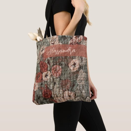 Custom Retro Boho Brown Terracotta Maximalist Chic トートバッグ (クローズアップ)