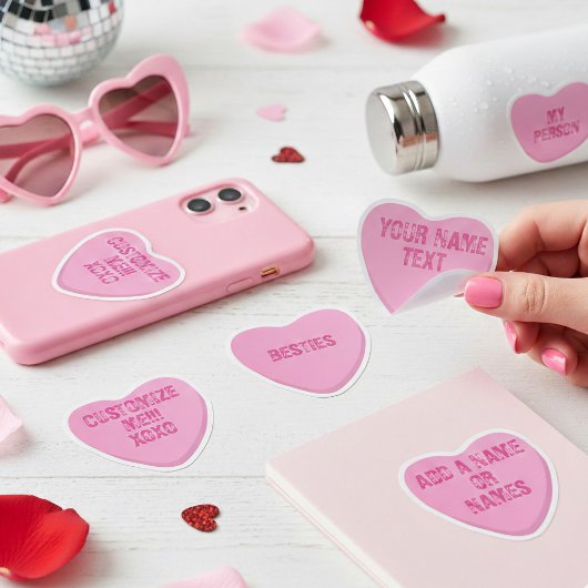 Custom Retro Candy Heart 4 Pink Vinyl Stickers シール