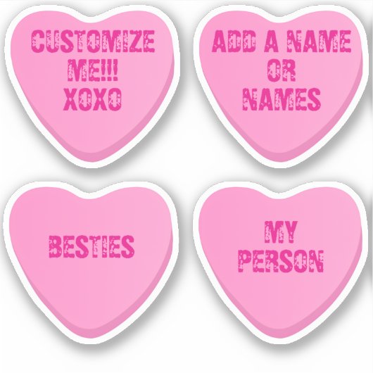 Custom Retro Candy Heart 4 Pink Vinyl Stickers シール (正面)