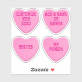 Custom Retro Candy Heart 4 Pink Vinyl Stickers シール (シート)