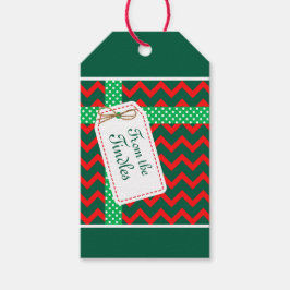 Custom Retro Faux Velvet Red Zig Zag Green Ribbon ギフトタグ