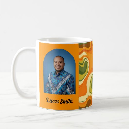 Custom Retro Groovy Swirl Abstract Orange Green コーヒーマグカップ (左)