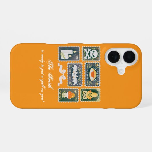Custom Retro Halloween Spooky Season Pumpkin Stamp iPhone 16ケース (裏面横)