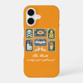 Custom Retro Halloween Spooky Season Pumpkin Stamp iPhone 16ケース (裏面)