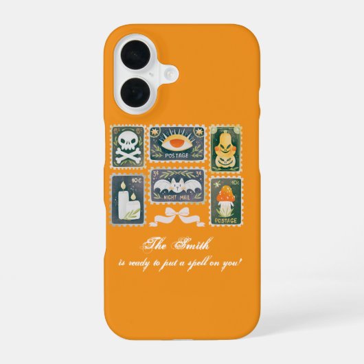 Custom Retro Halloween Spooky Season Pumpkin Stamp iPhone 16ケース (裏面)