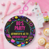Custom Retro Neon 80’s Birthday – Fun Adult  ペーパープレート (パーティー)