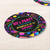 Custom Retro Neon 80’s Birthday – Fun Adult  ラウンドペーパーコースター (アングル)