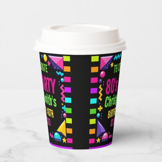 Custom Retro Neon 80’s Birthday Party 紙コップ (左)