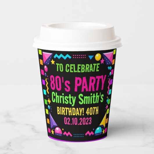 Custom Retro Neon 80’s Birthday Party 紙コップ (裏面)
