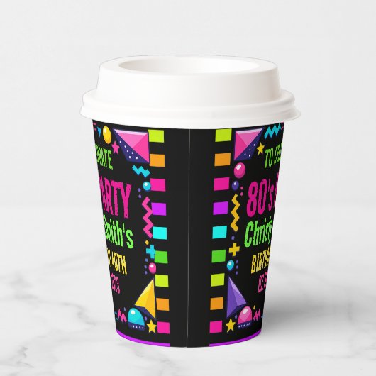Custom Retro Neon 80’s Birthday Party 紙コップ (右)