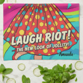 Custom retro painting laughing lady Jolly Red キッチンタオル (折り畳み)