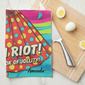 Custom retro painting laughing lady Jolly Red キッチンタオル (四つ折り)