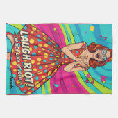 Custom retro painting laughing lady Jolly Red キッチンタオル (横)