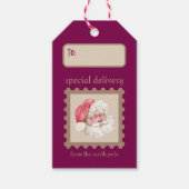 Custom Retro Paper Stamp Santa Special Delivery ギフトタグ (正面)