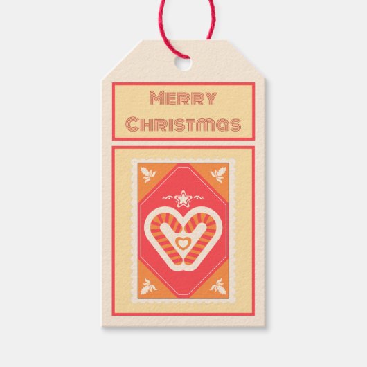 Custom Retro Paper Stamp with Candy Cane Heart ギフトタグ (正面)