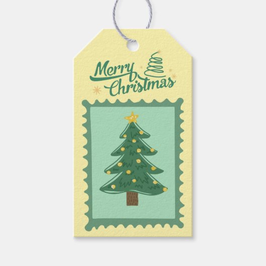 Custom Retro Paper Stamp with Christmas Tree ギフトタグ (正面)