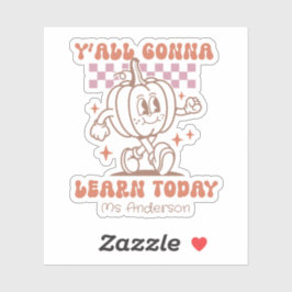 Custom Retro Teacher Pumpkin & Quote シール