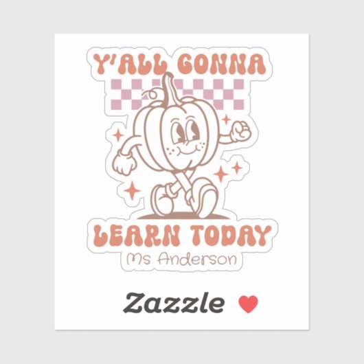 Custom Retro Teacher Pumpkin & Quote シール (シート)