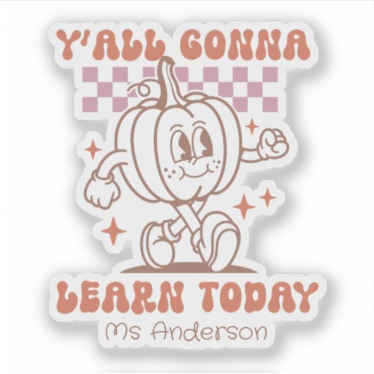 Custom Retro Teacher Pumpkin & Quote シール (正面)