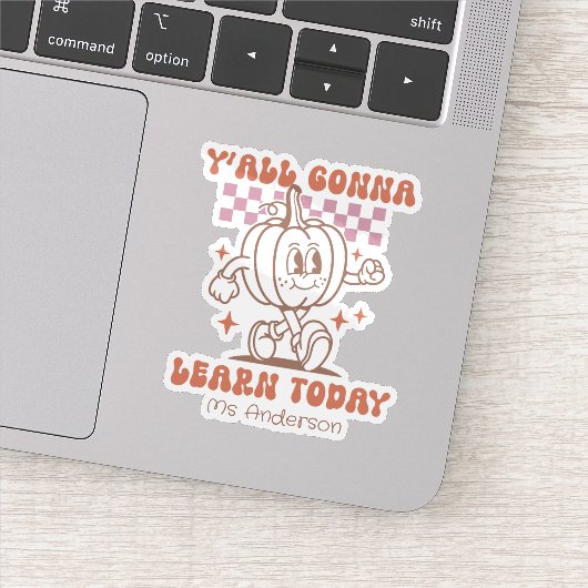 Custom Retro Teacher Pumpkin & Quote シール (詳細)
