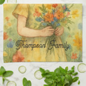 Custom retro Watercolor meadow Alice wonderland キッチンタオル (折り畳み)