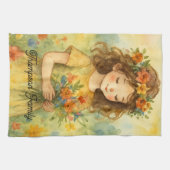 Custom retro Watercolor meadow Alice wonderland キッチンタオル (横)