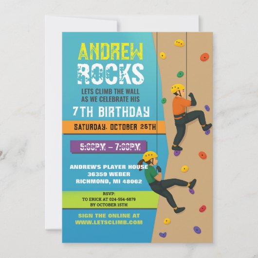 Custom Rock Climbing Birthday Party Invitation 招待状 (正面)