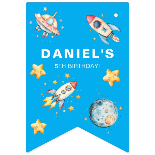 Custom Rocket Ship Space-Themed Party Bunting バンティングフラッグ (第2の旗)
