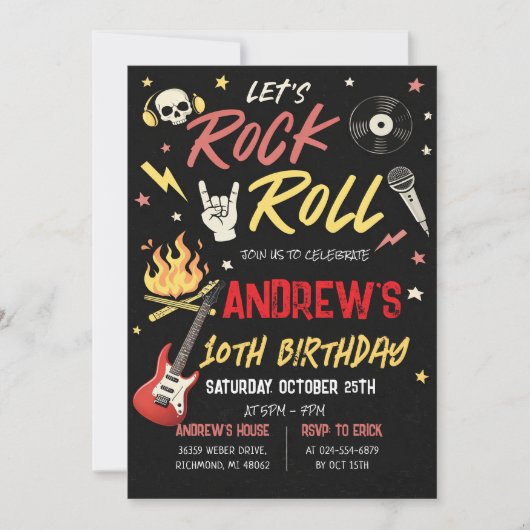 Custom Rockstar Birthday Invitation 招待状 (正面)