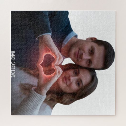 Custom Romantic Couple Real-View Heart Hands Winte ジグソーパズル (横)