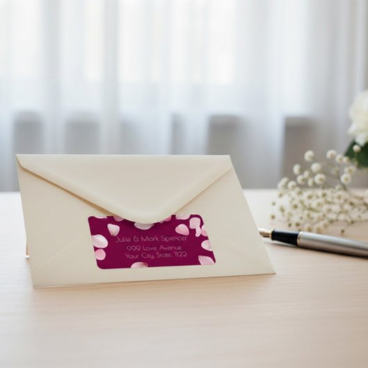 Custom Romantic Pink Petals Address Label ラベル