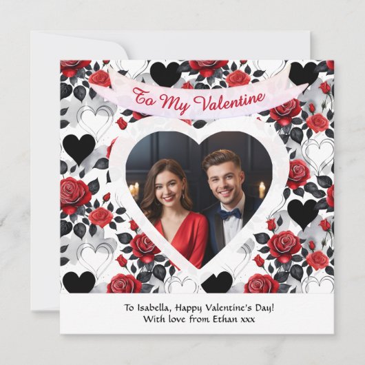 Custom Romantic Roses and Hearts Valentine's Day シーズンカード (正面)