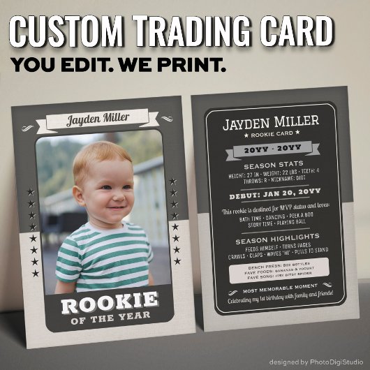 Custom Rookie Trading Card, First Birthday Retro  コーリングカード