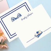 Custom Rose Embellished Book Illustration Flat ノートカード