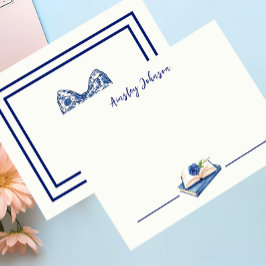 Custom Rose Embellished Book Illustration Flat ノートカード