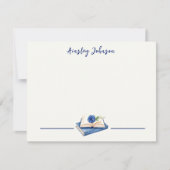 Custom Rose Embellished Book Illustration Flat ノートカード (正面)