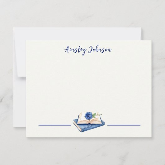 Custom Rose Embellished Book Illustration Flat ノートカード (正面)