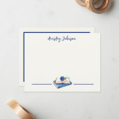 Custom Rose Embellished Book Illustration Flat ノートカード (正面/裏面インサイチュ)