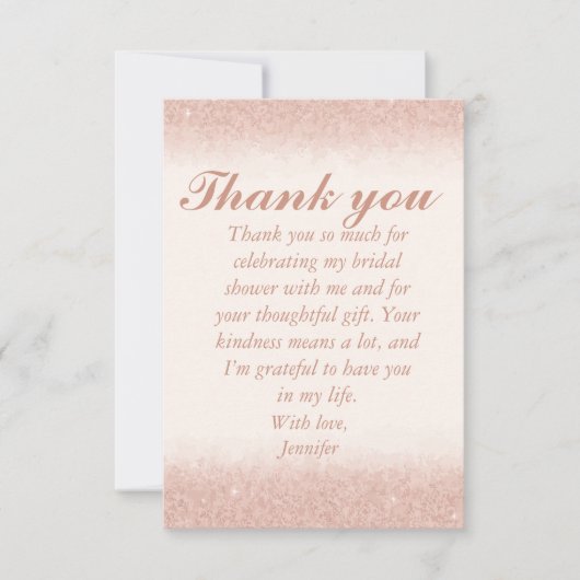 Custom Rose Gold Bridal Shower Thank You Cards サンキューカード (正面)
