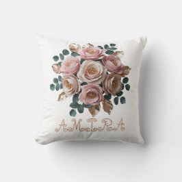 Custom Rose Gold Floral Monogram Heart Pillow クッション