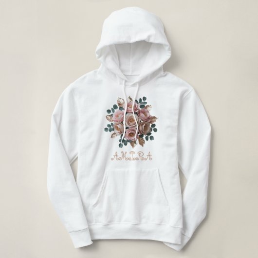 Custom Rose Gold Floral Monogram Pullover Hoodie パーカ (デザイン正面)