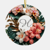 Custom Rose Gold Floral Monogram Round Keepsake セラミックオーナメント (正面)