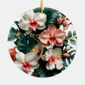 Custom Rose Gold Floral Monogram Round Keepsake セラミックオーナメント (裏面)