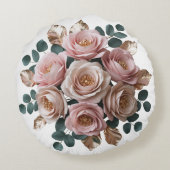 Custom Rose Gold Floral Monogram Round Pillow ラウンドクッション (裏面)