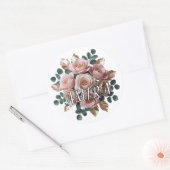 Custom Rose Gold Floral Monogram Round Sticker ラウンドシール (封筒)