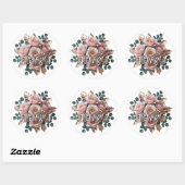 Custom Rose Gold Floral Monogram Round Sticker ラウンドシール (シート)