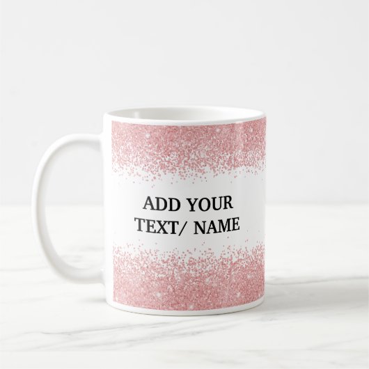 Custom Rose Gold Glitter -Personalized Name  コーヒーマグカップ (左)